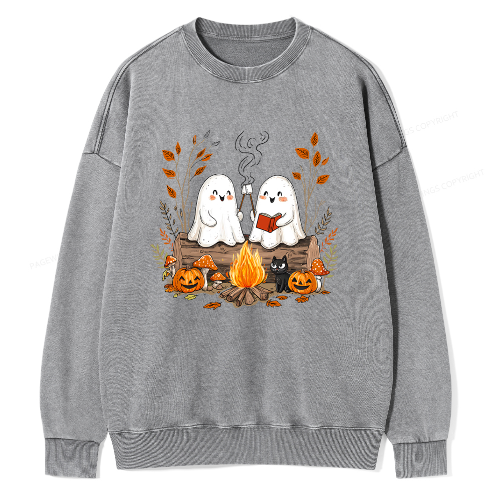 Pagewings Cute Ghost Halloween Unisex Washed Sweatshirt