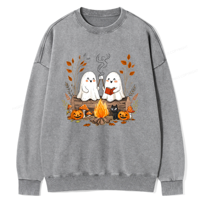 Pagewings Cute Ghost Halloween Unisex Washed Sweatshirt