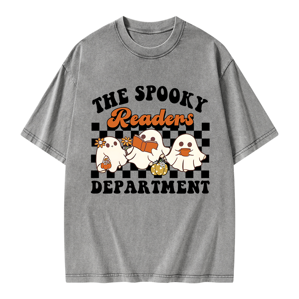 Pagewings Spooky Reader Halloween Unisex Washed T-shirt