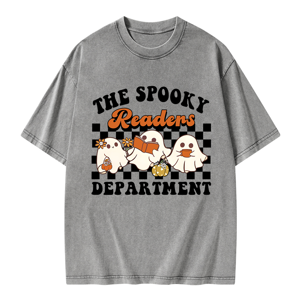 Pagewings Spooky Reader Halloween Unisex Washed T-shirt