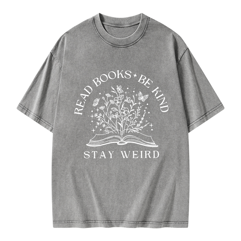 Pagewings Read Books Be Kind Stay Weird Unisex Washed T-shirt