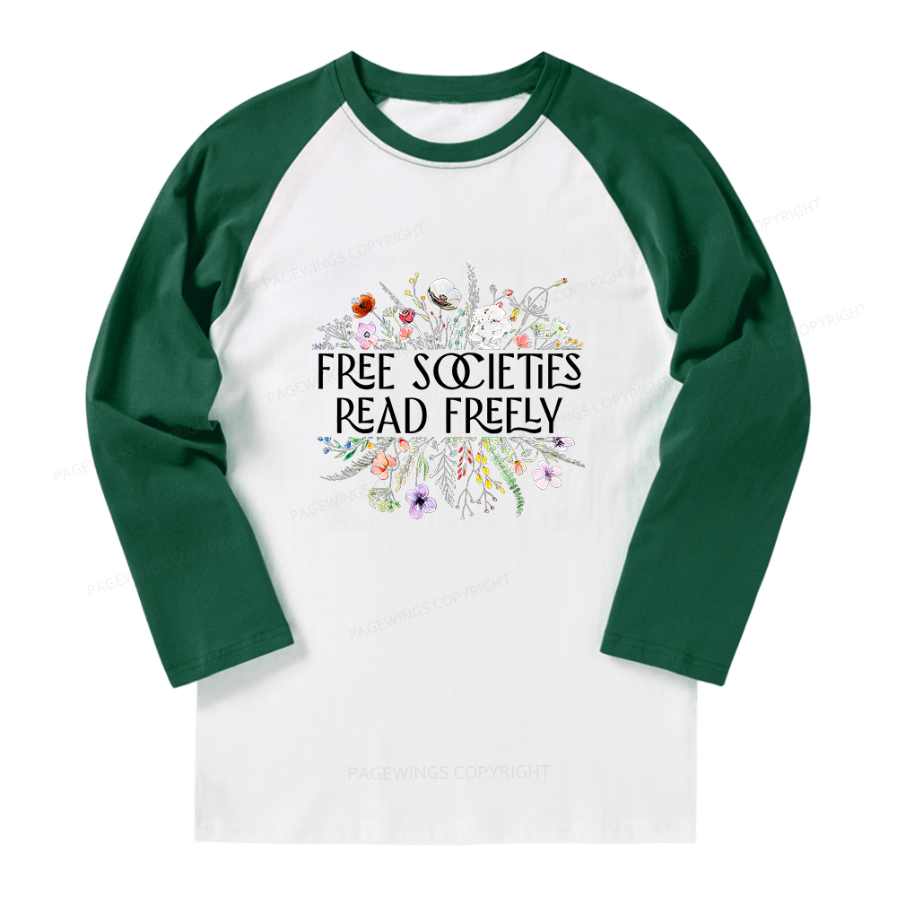 Pagewings Free Societies Read Freely Long Sleeve Raglan T-shirt