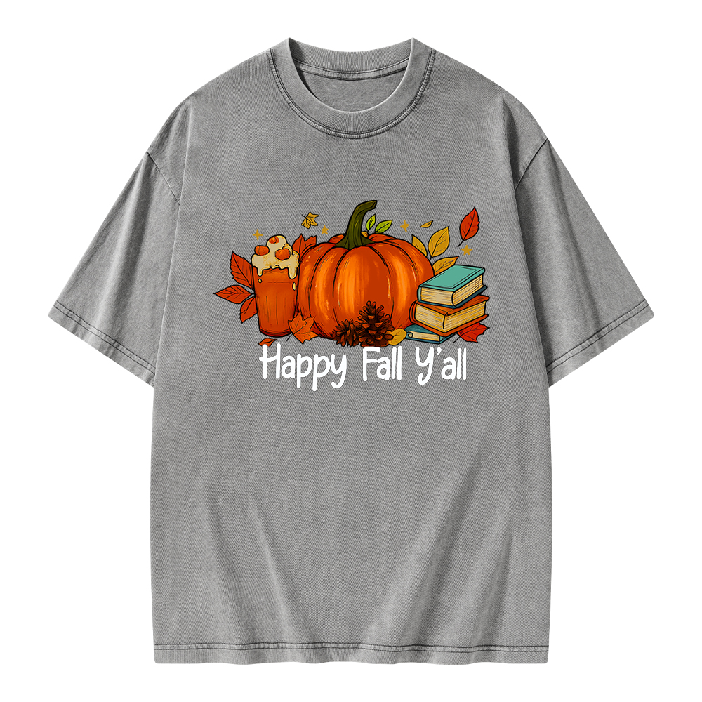 Pagewings Happy Fall Yall Unisex Washed T-shirt
