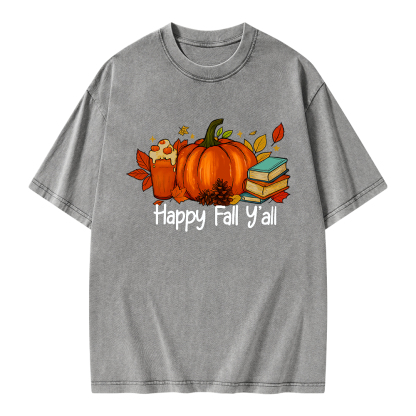 Pagewings Happy Fall Yall Unisex Washed T-shirt
