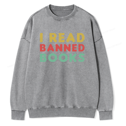 Pagewings Vintage I Read Banned Books Geek Readers T-Shirt Unisex Washed Sweatshirt