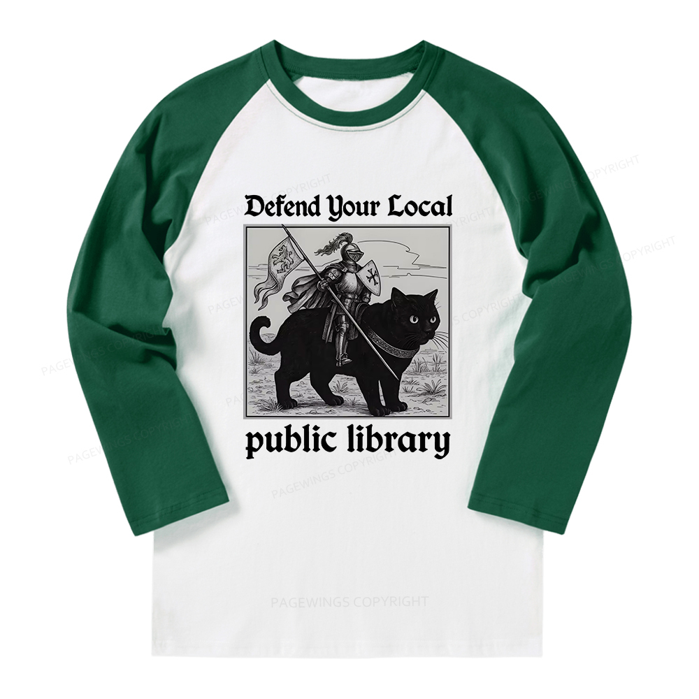 Pagewings Defend Your Local public library Long Sleeve Raglan T-shirt