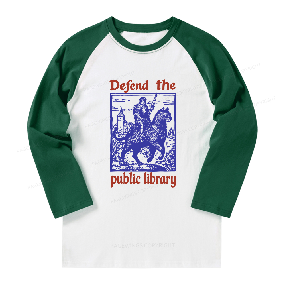 Pagewings Defend the Public Library Long Sleeve Raglan T-shirt