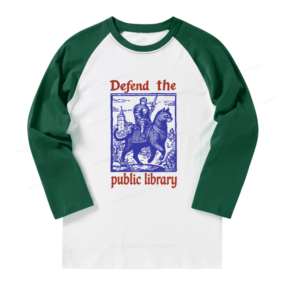 Pagewings Defend the Public Library Long Sleeve Raglan T-shirt