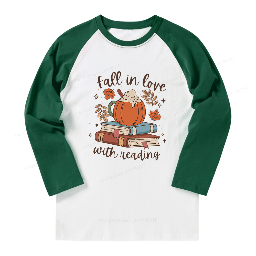 Pagewings Thanksgiving Fall in Love with Reading Long Sleeve Raglan T-shirt