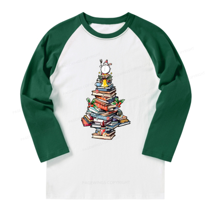 Pagewings Book Christmas Tree Long Sleeve Raglan T-shirt