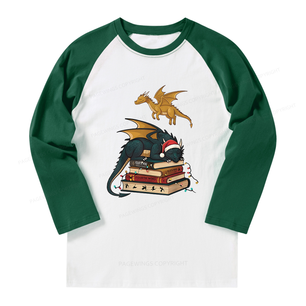 Pagewings Fourth Wing Dragons Christmas Long Sleeve Raglan T-shirt