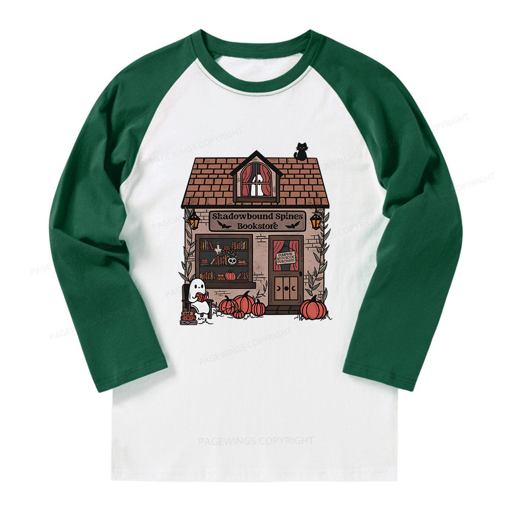 Pagewings Shadowbound Spines Bookstore Long Sleeve Raglan T-shirt