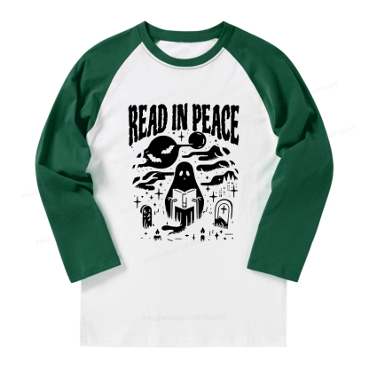 Pagewings Halloween Read In Peace Ghost Reading Long Sleeve Raglan T-shirt