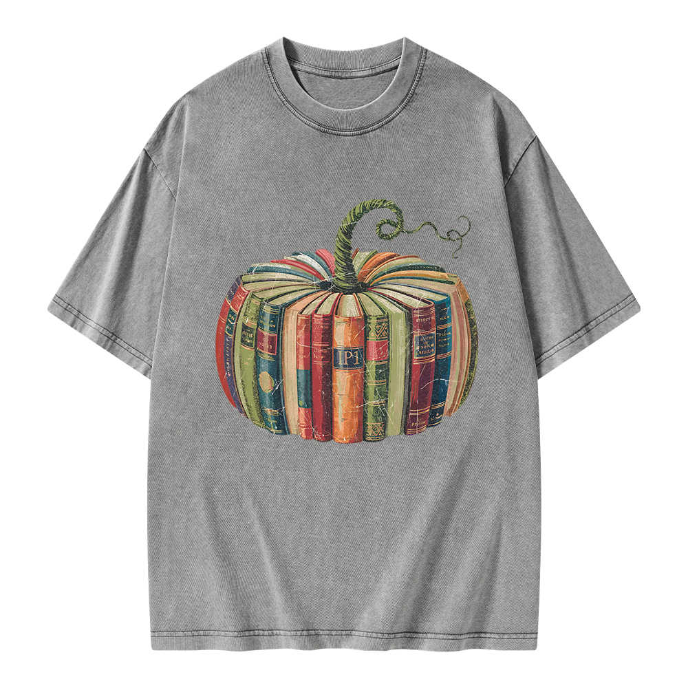 Pagewings Fall Book Pumpkin Unisex Washed T-shirt