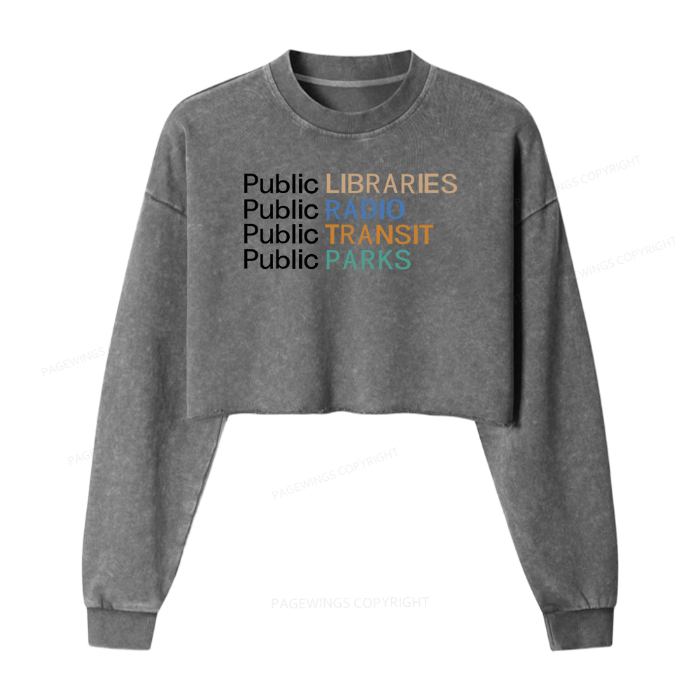 Pagewings Public Libraries Radio Transit Parks Women Washed Crop Sweatshirt