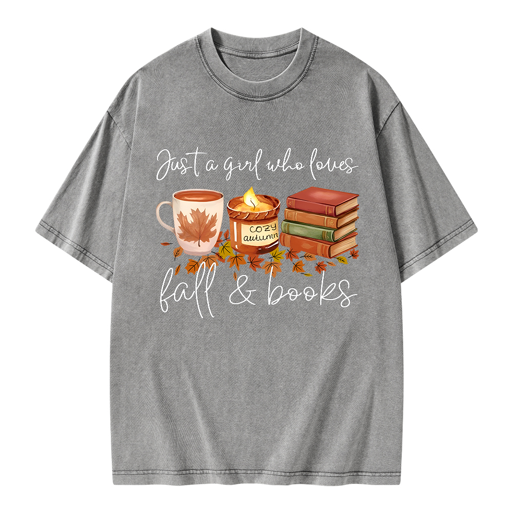 Pagewings Just A Girl Who Loves Fall&Books Unisex Washed T-shirt
