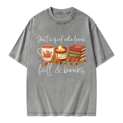 Pagewings Just A Girl Who Loves Fall&Books  Unisex Washed T-shirt
