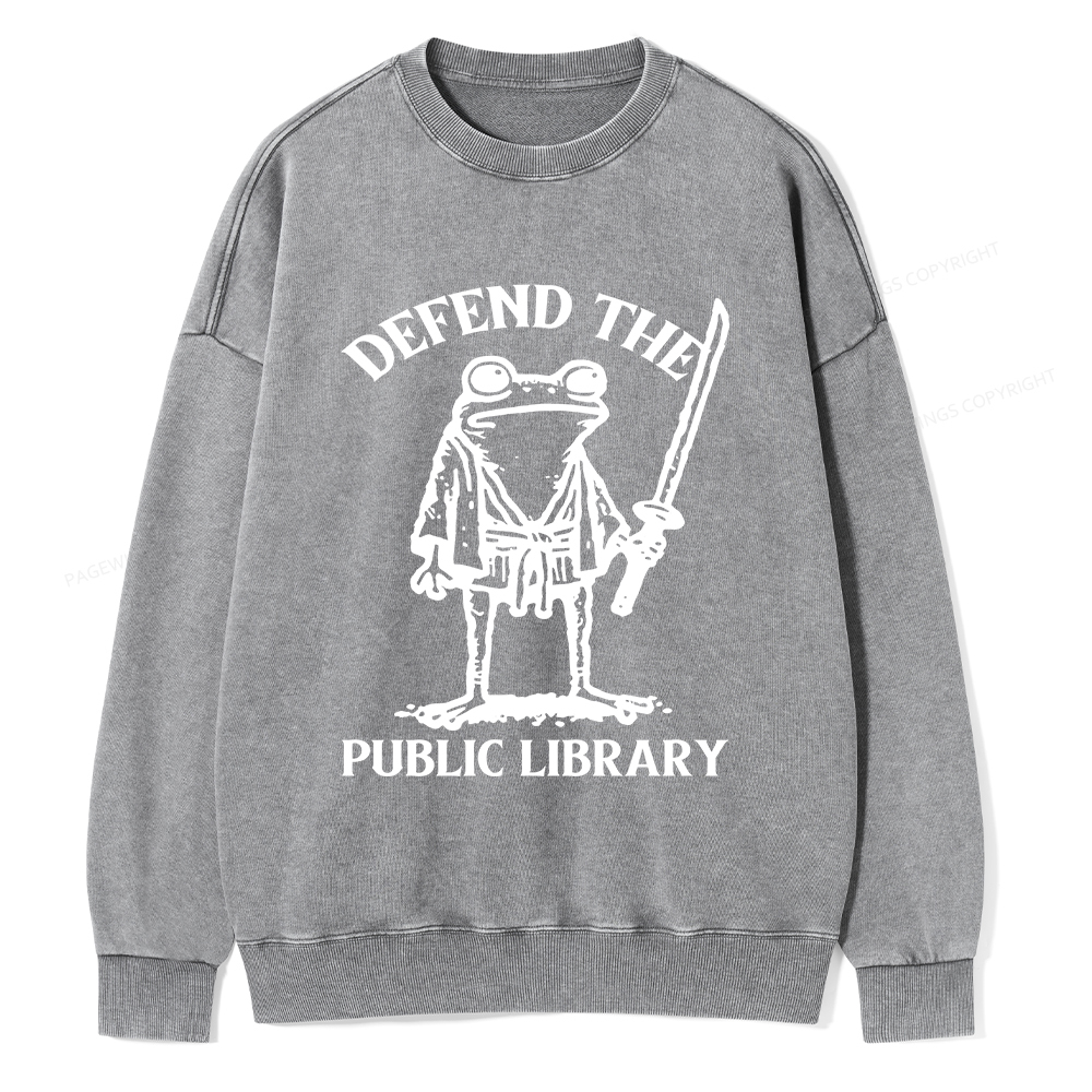 Pagewings Defend Your Public Library Unisex Washed Sweatshirt