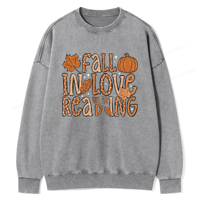 Pagewings Fall In Love With Reading Unisex Washed Sweatshirt