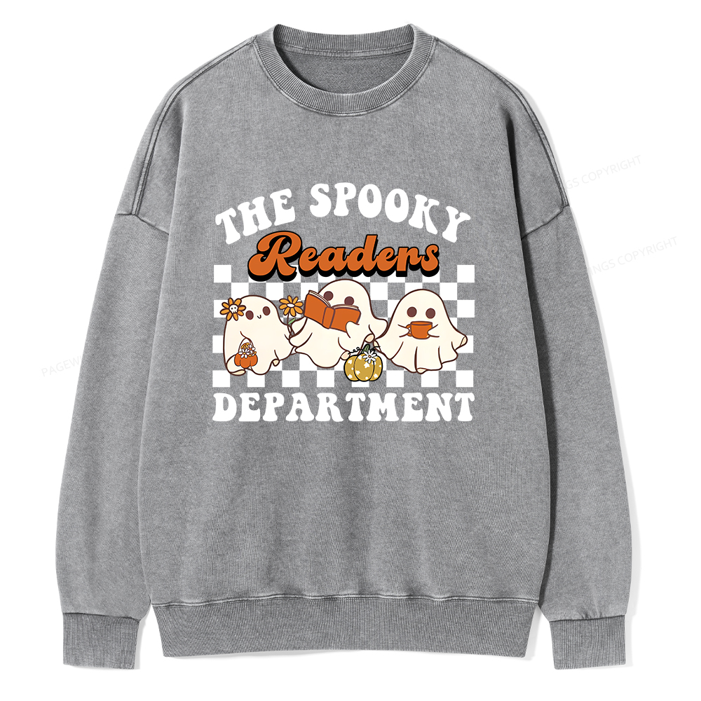 Pagewings Spooky Reader Halloween Unisex Washed Sweatshirt