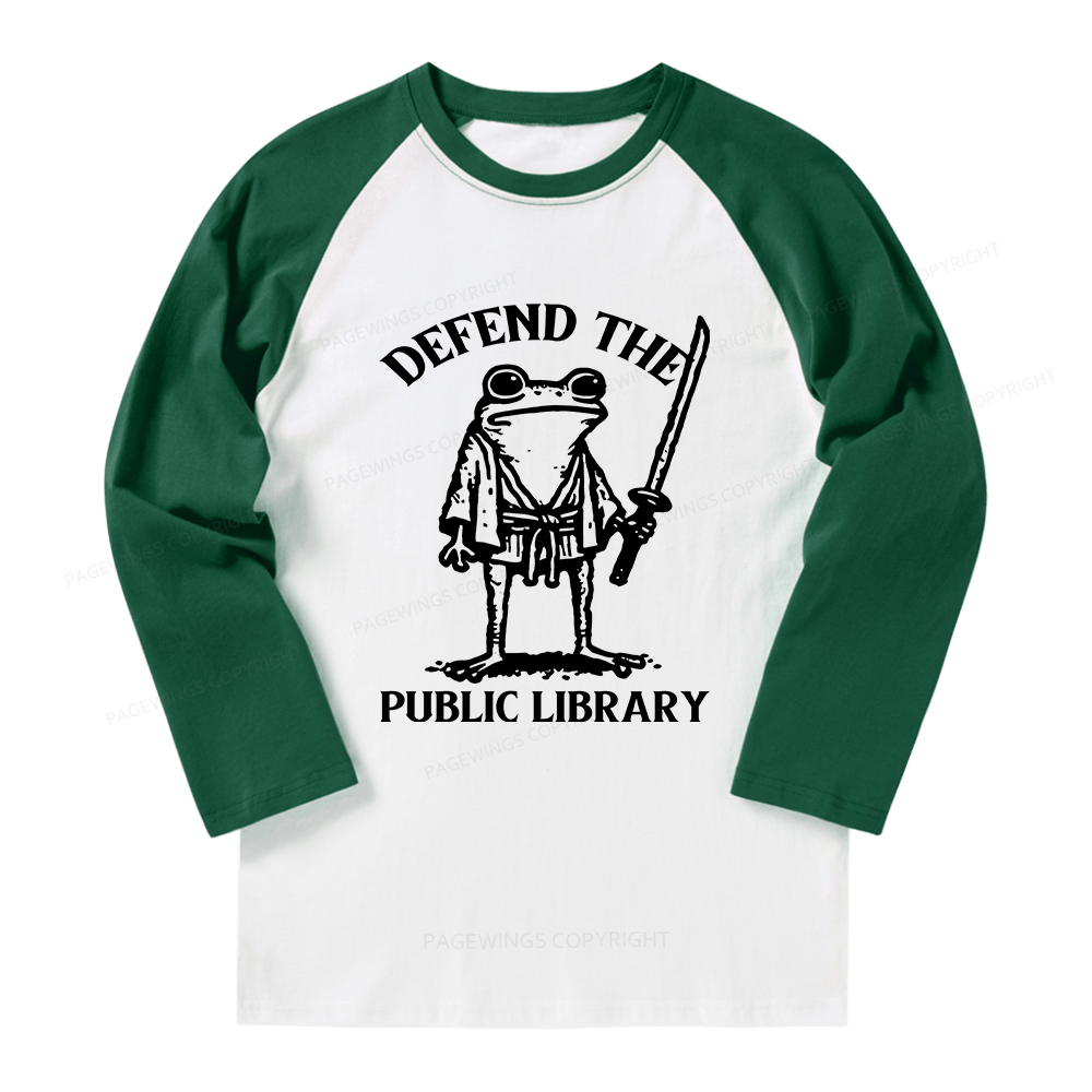 Pagewings Defend Your Public Library Long Sleeve Raglan T-shirt