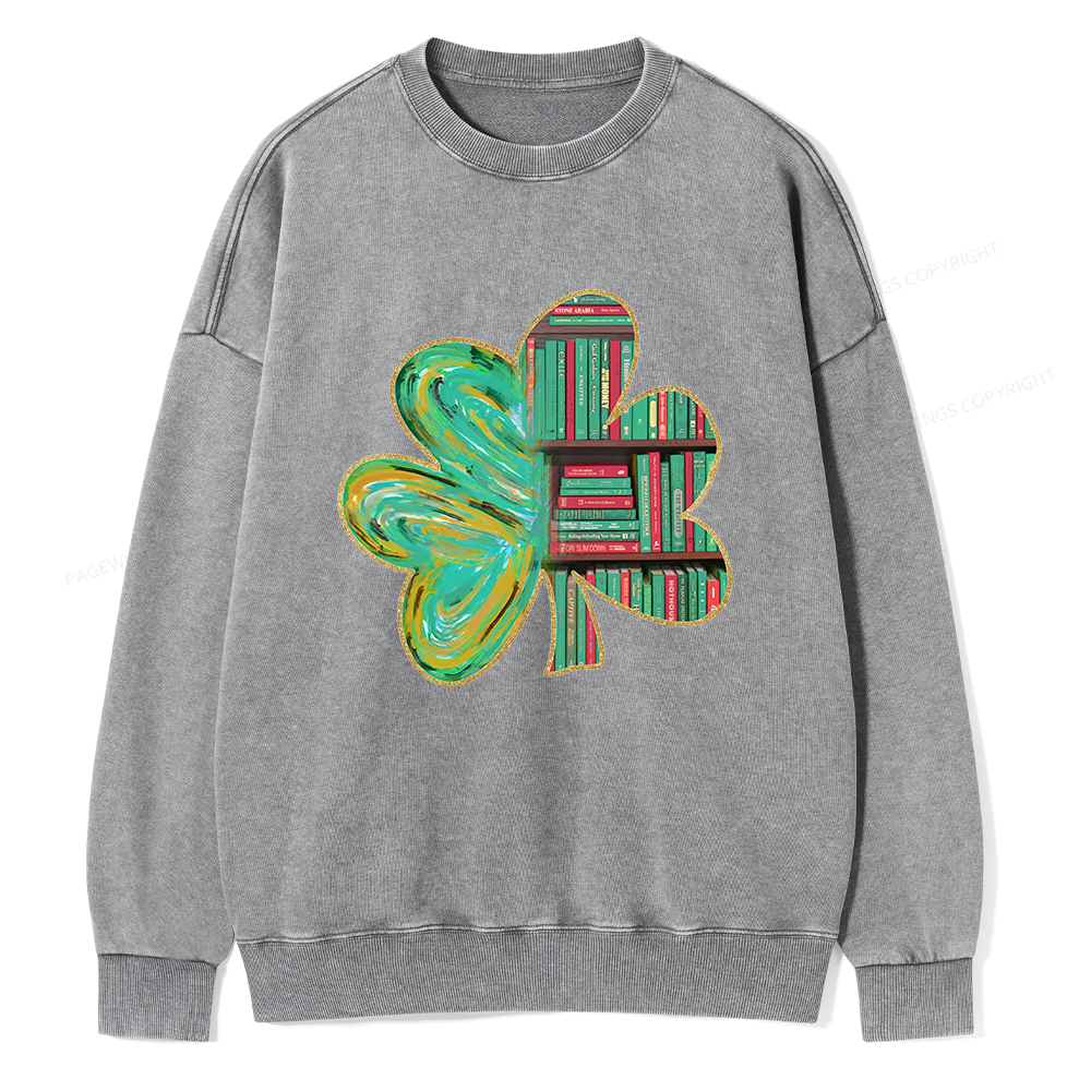 Pagewings Cloverleaf Creative Bookshelf Unisex Washed Sweatshirt