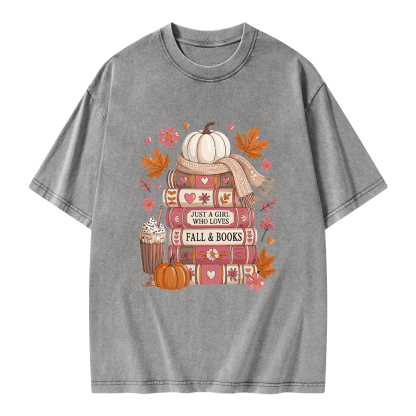 Pagewings Just A Girl Who Loves Fall&Books Unisex Washed T-shirt