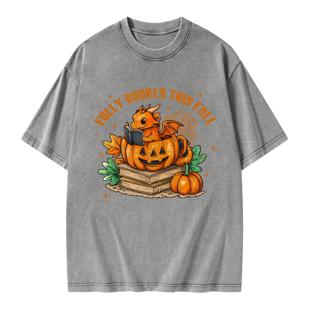 Pagewings Reading Dragon in Pumpkin Cup Unisex Washed T-shirt