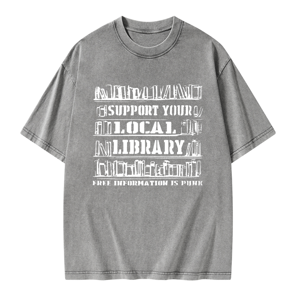 Pagewings Support Your Local Library Unisex Washed T-shirt