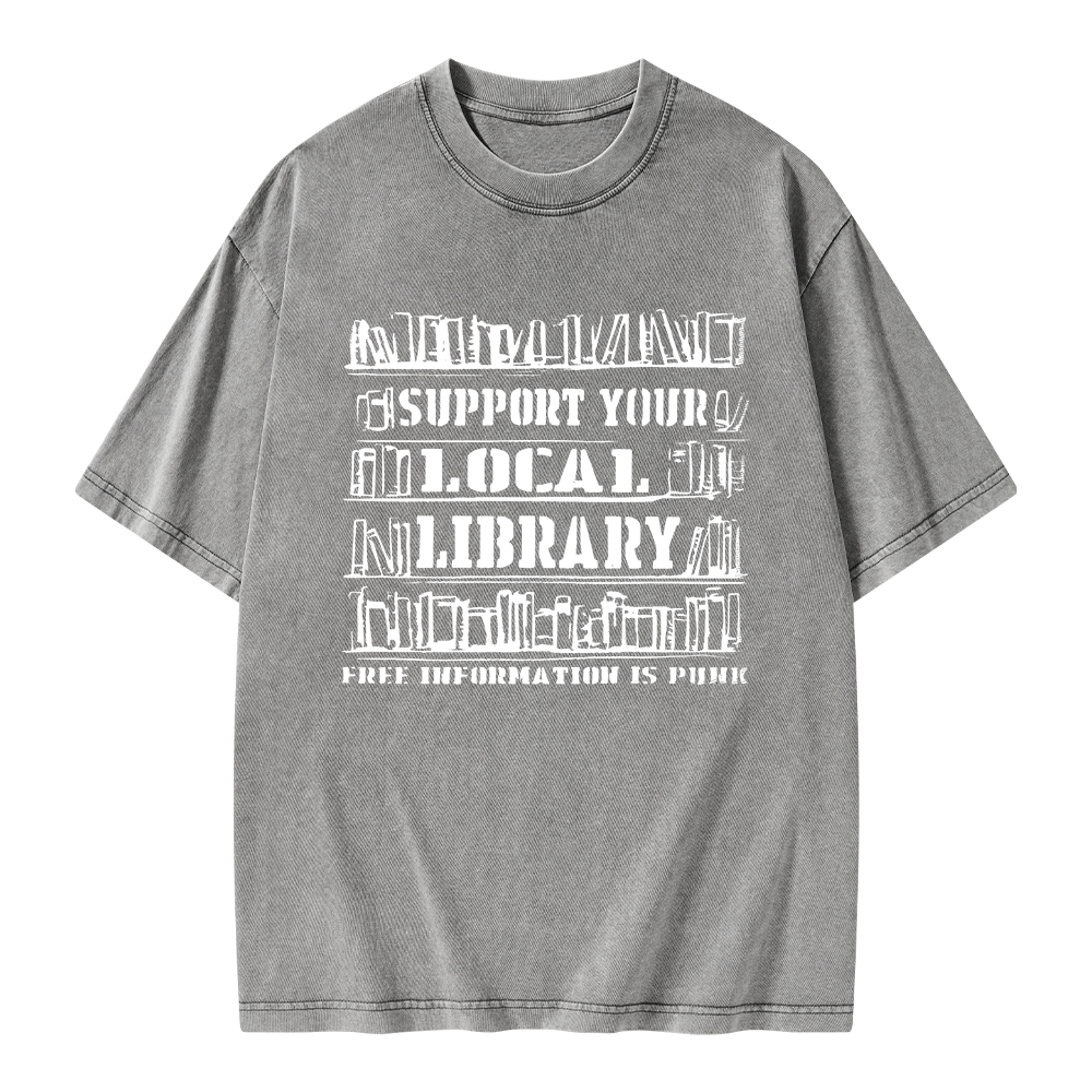 Pagewings Support Your Local Library Unisex Washed T-shirt