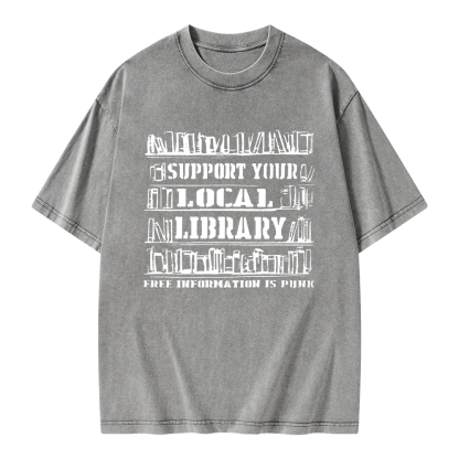 Pagewings Support Your Local Library Unisex Washed T-shirt