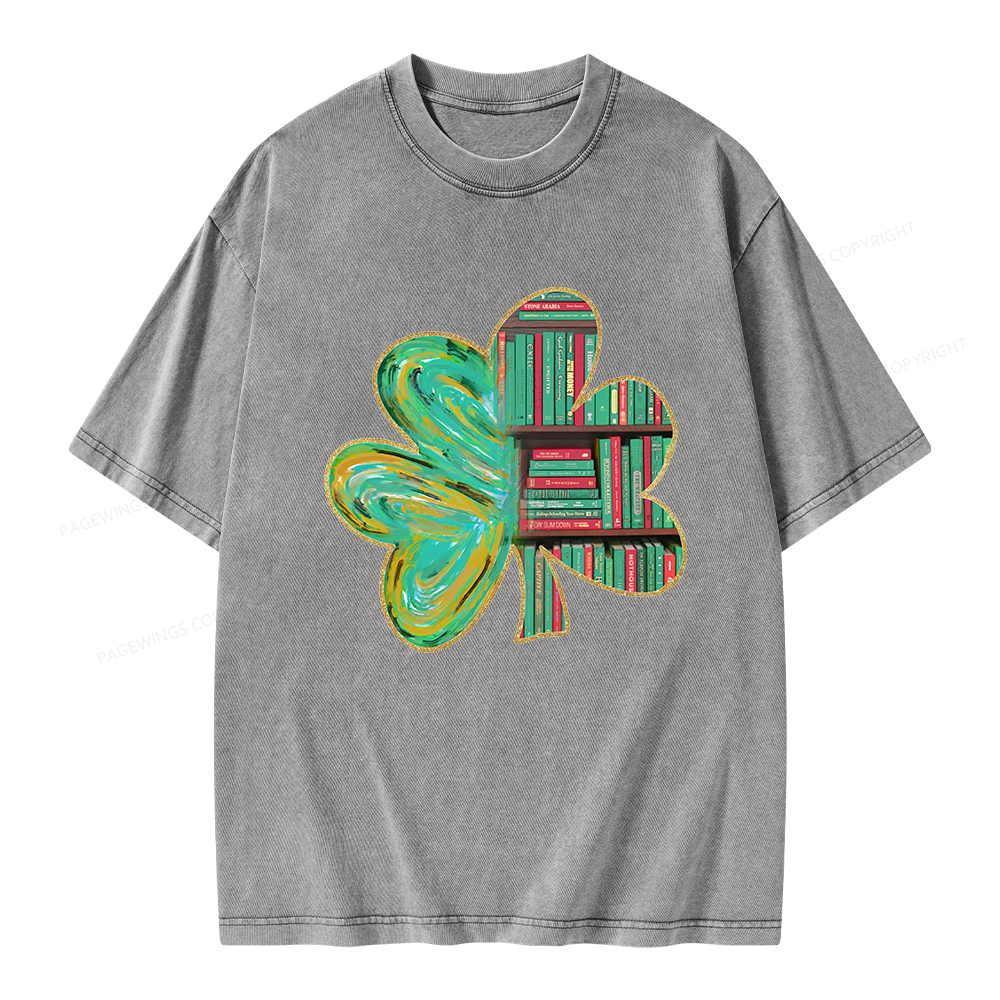Pagewings Cloverleaf Creative Bookshelf Unisex Washed T-shirt