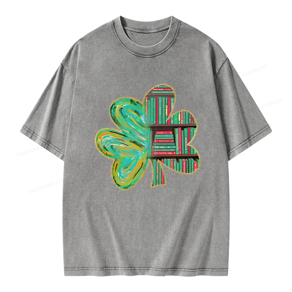 Pagewings Cloverleaf Creative Bookshelf Unisex Washed T-shirt