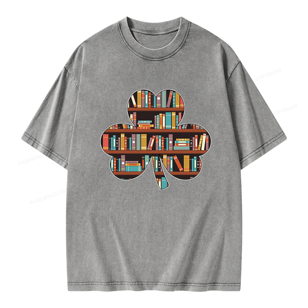 Pagewings Cloverleaf Creative Bookshelf Unisex Washed T-shirt
