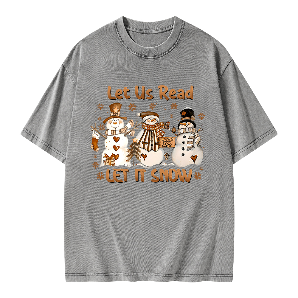 Pagewings Let It Snow Let Us Read Unisex Washed T-shirt