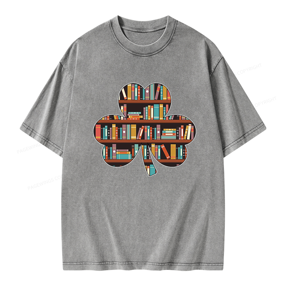 Pagewings Cloverleaf Creative Bookshelf Unisex Washed T-shirt