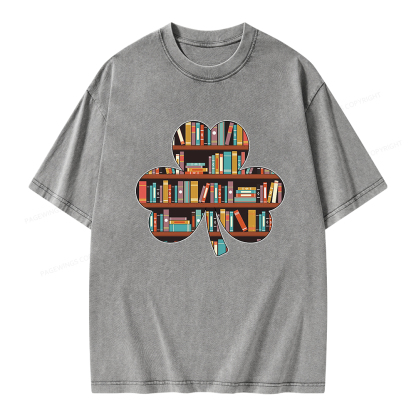Pagewings Cloverleaf Creative Bookshelf Unisex Washed T-shirt