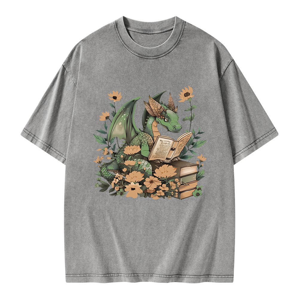 Pagewings Fantasy Book Dragon Unisex Washed T-shirt