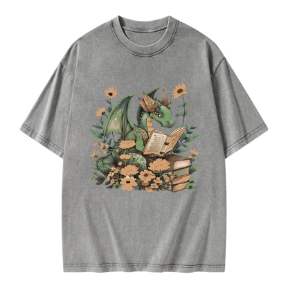 Pagewings Fantasy Book Dragon Unisex Washed T-shirt