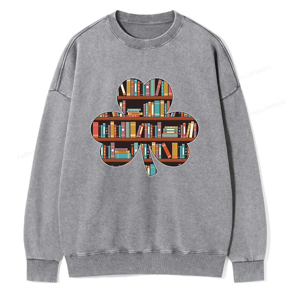 Pagewings Cloverleaf Creative Bookshelf Unisex Washed Sweatshirt