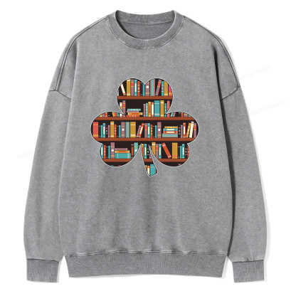 Pagewings Cloverleaf Creative Bookshelf Unisex Washed Sweatshirt