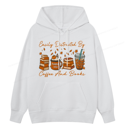 Pagewings Easily Distracted By Coffee And Books Unisex Classic Hoodie