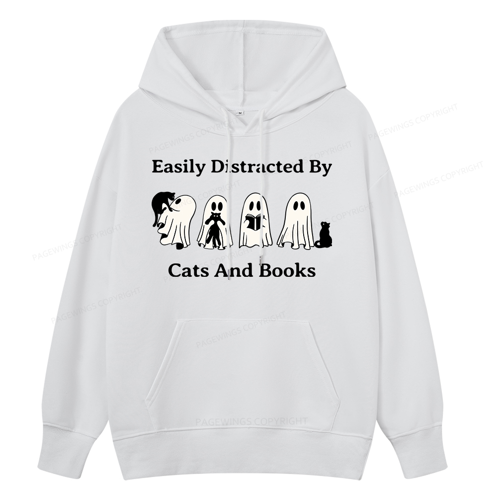 Pagewings Easily Distracted By Cats And Books Unisex Classic Hoodie