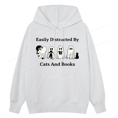 Pagewings Easily Distracted By Cats And Books Unisex Classic Hoodie