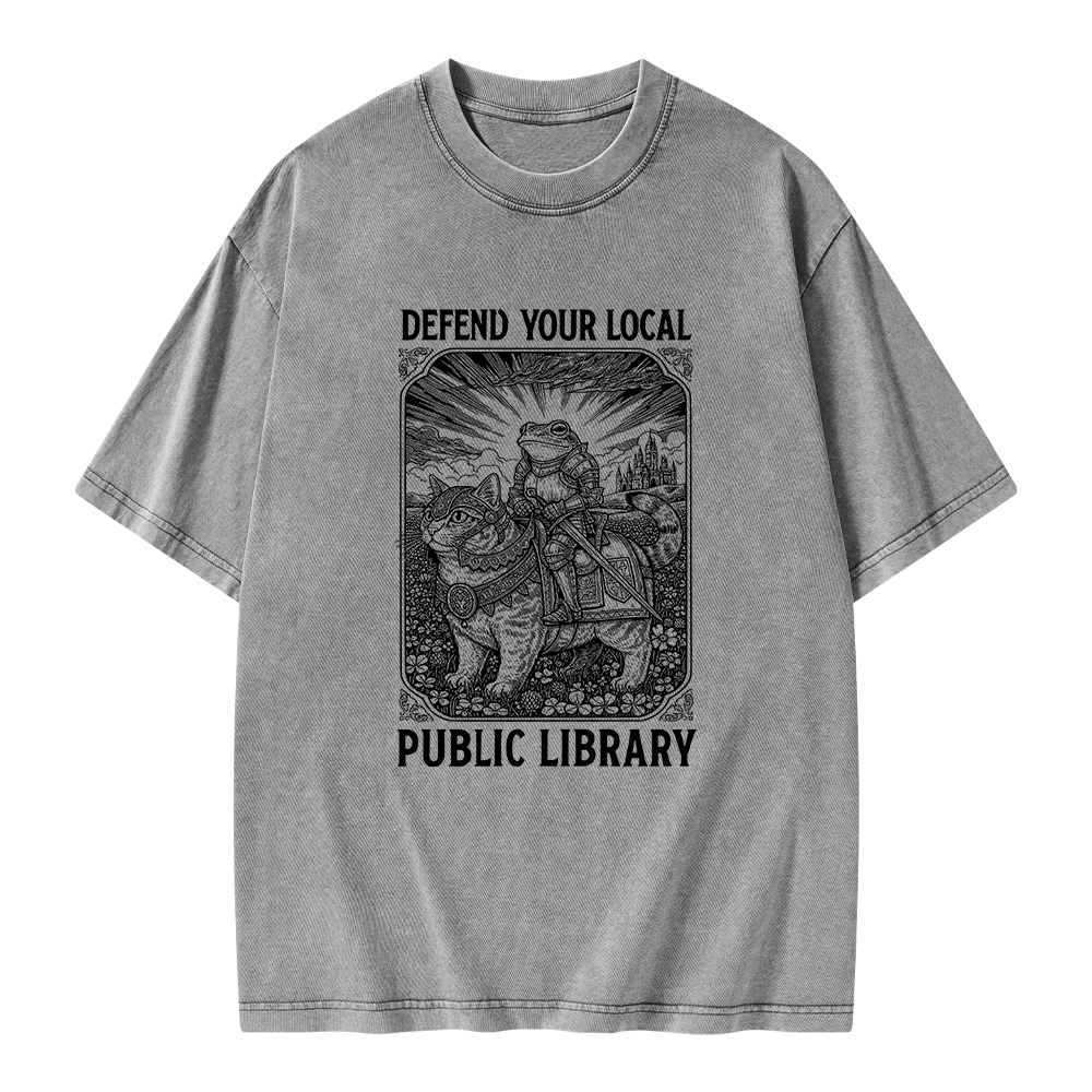 Pagewings Defend Your Local Public Library Unisex Washed T-shirt