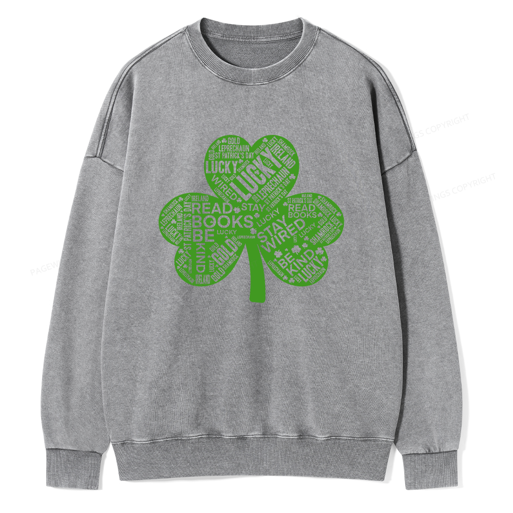 Pagewings St Patricks Day Shirt Lucky Reading Shirt Unisex Washed Sweatshirt