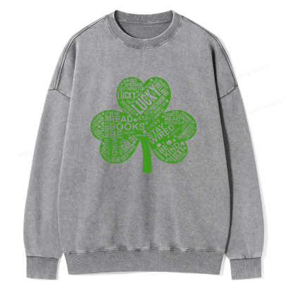 Pagewings St Patricks Day Shirt Lucky Reading Shirt Unisex Washed Sweatshirt