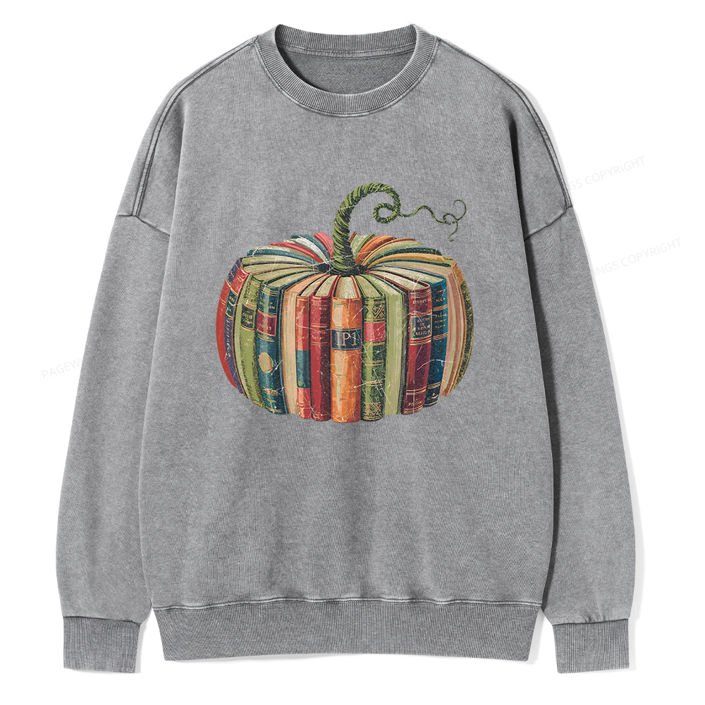 Pagewings Fall Book Pumpkin Unisex Washed Sweatshirt