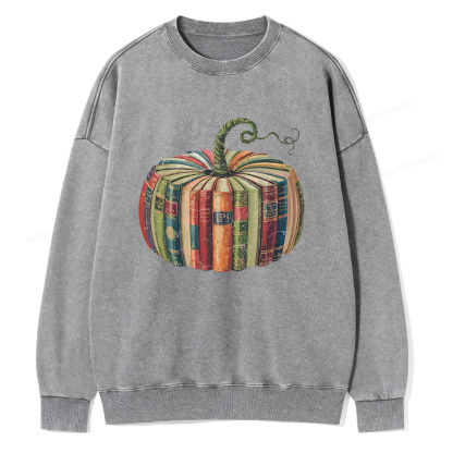 Pagewings Fall Book Pumpkin Unisex Washed Sweatshirt
