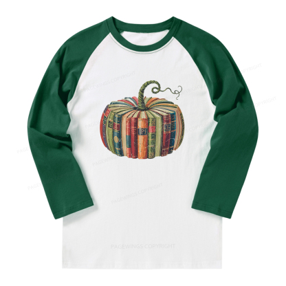 Pagewings Fall Book Pumpkin Long Sleeve Raglan T-shirt